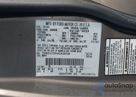 2004 Ford Explorer Nbx/Xlt z USA, uszkodzony, nr VIN 1FMZU73K44ZA28558